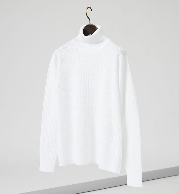 ABAHOUSE「【ハイストレッチ】ブロックチェック ジャガード タートルネック ニット」|ニット・セーター|ホワイト