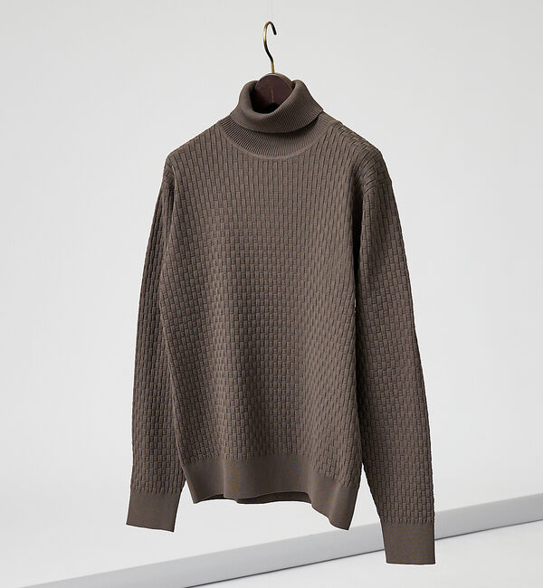 ABAHOUSE「【ハイストレッチ】ブロックチェック ジャガード タートルネック ニット」|ニット・セーター|モカ