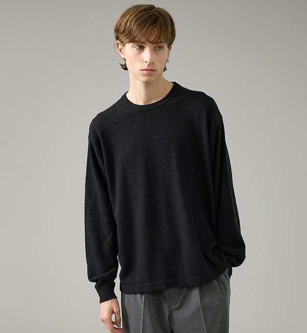 ABAHOUSE「コットンブークレー クルーネックニット【予約】」|ニット・セーター|ブラック