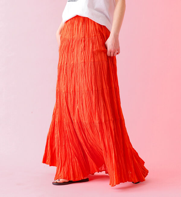 Rouge vif「【Le Melange/ル・メランジュ】コットンギャザースカート/機能素材/ギャ」|スカート|