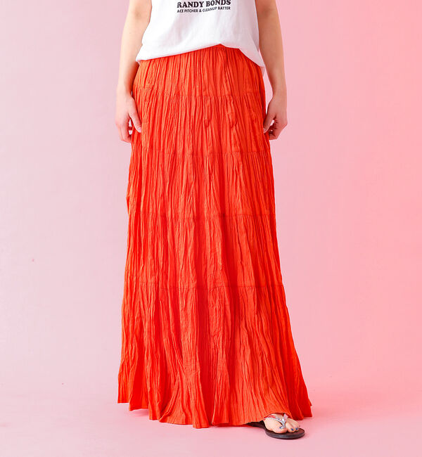 Rouge vif「【Le Melange/ル・メランジュ】コットンギャザースカート/機能素材/ギャ」|スカート|