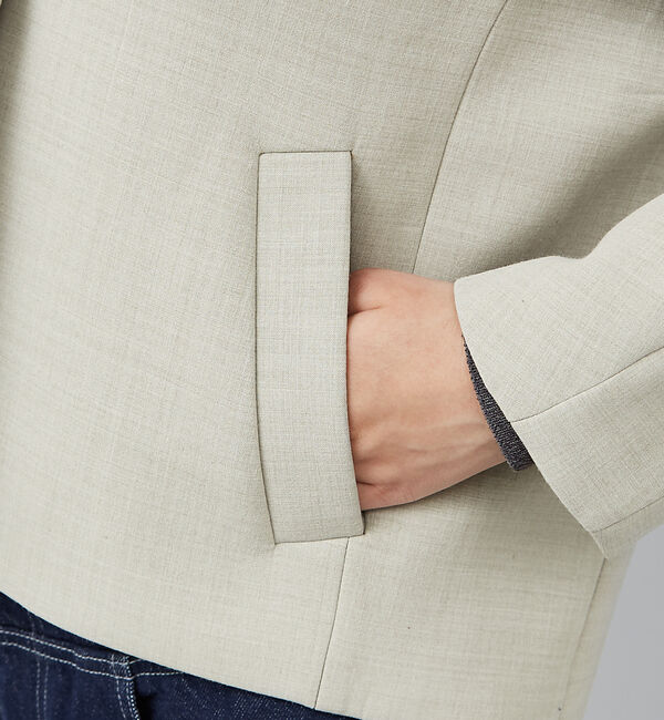 qualite「ボンディングショートコート」|ノーカラーコート|