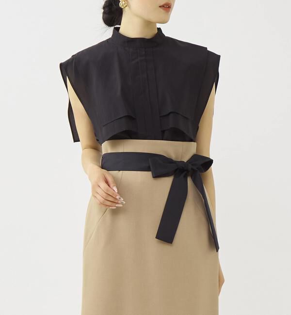 TIARA「ケープカラーノースリーブブラウス」|シャツ・ブラウス|ブラック