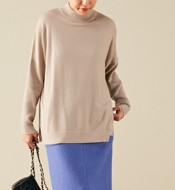 Liesse「袖リブビッグタートルニット」|ニット・セーター|ベージュ