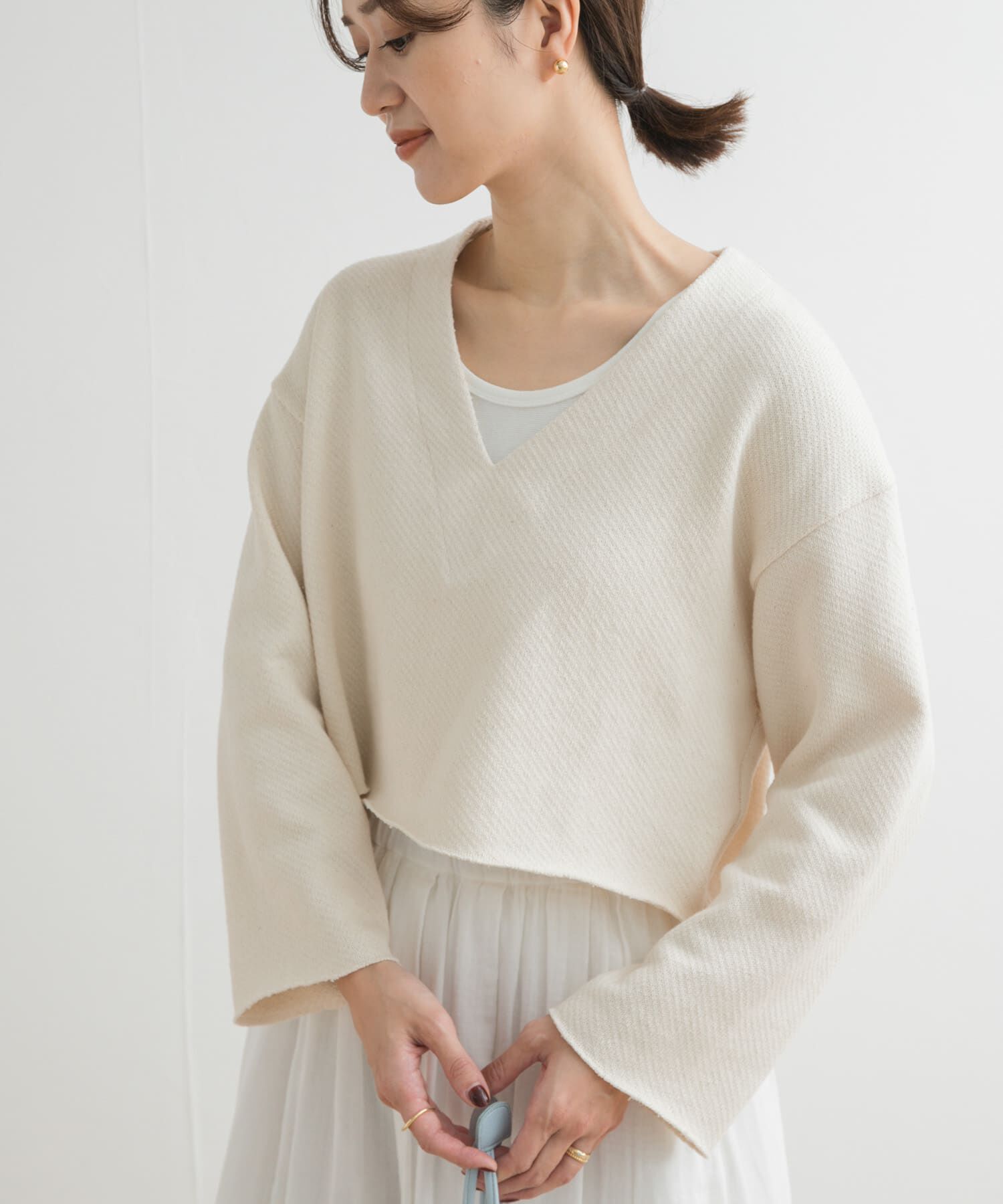 URBAN RESEARCH DOORS「ミドルインレイVネックプルオーバー」|Tシャツ・カットソー|ホワイト系その他