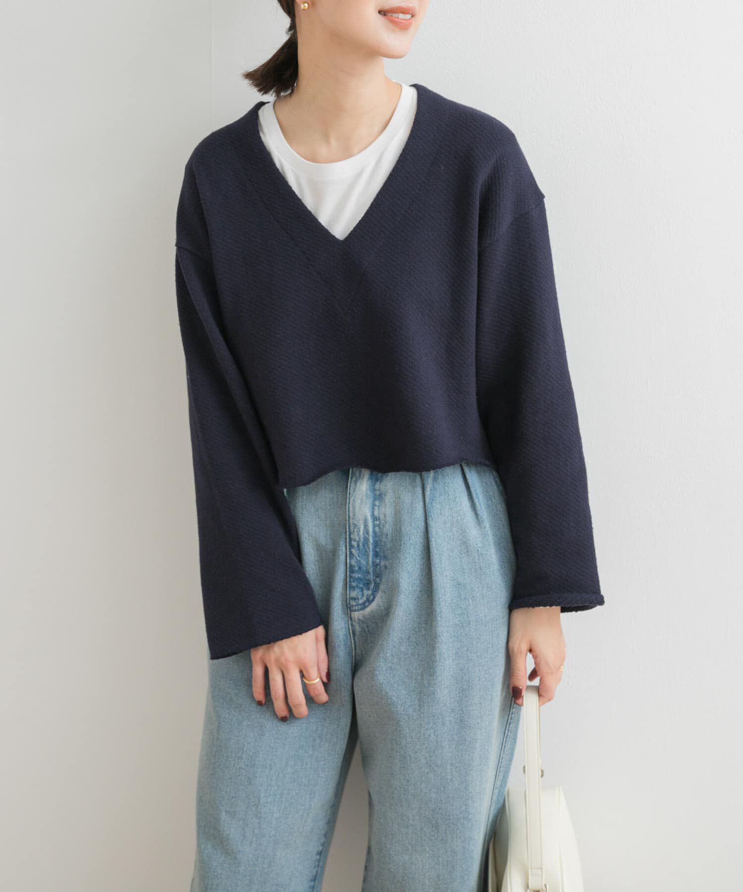 URBAN RESEARCH DOORS「ミドルインレイVネックプルオーバー」|Tシャツ・カットソー|ネイビー