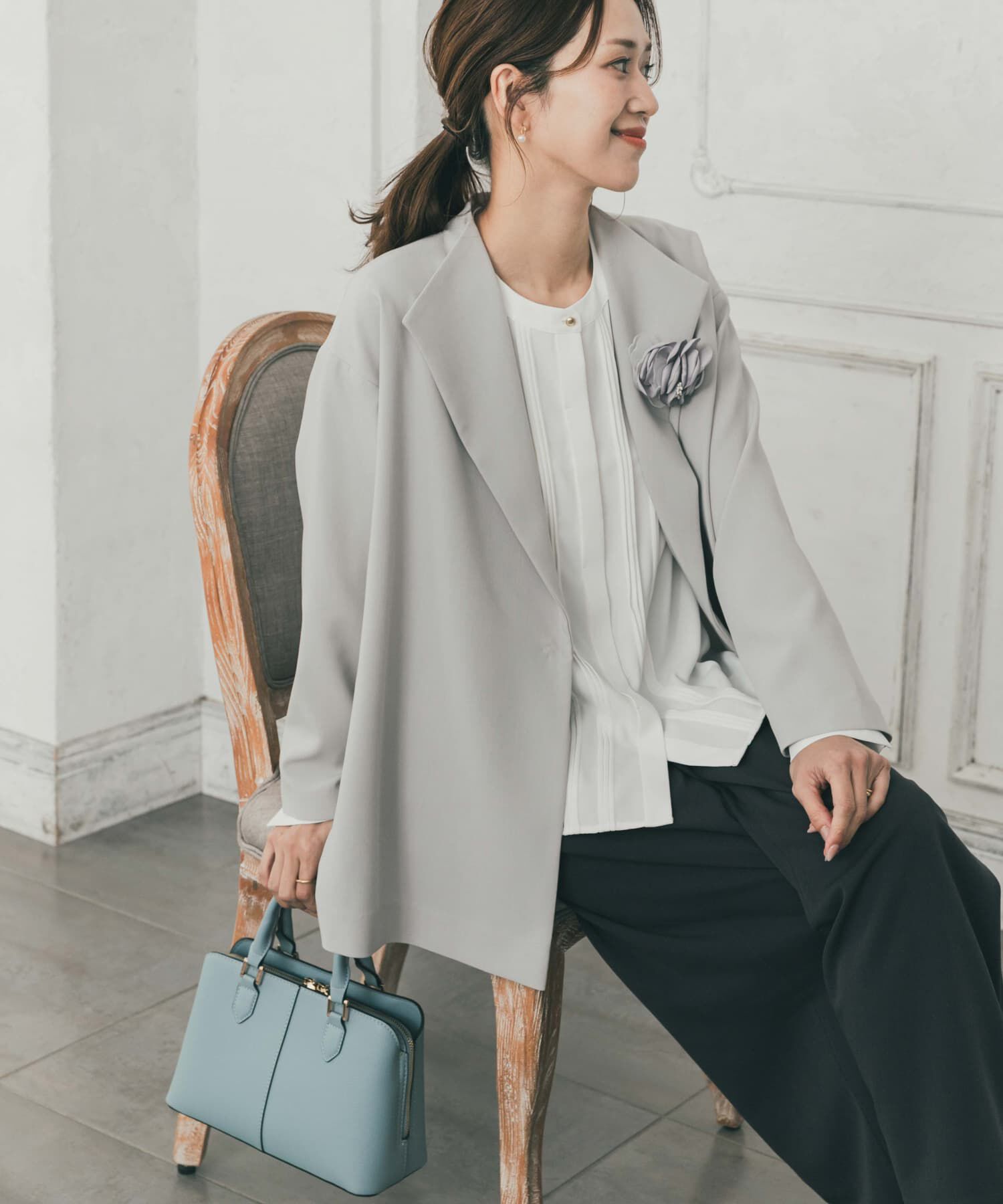 URBAN RESEARCH DOORS「ダブルクロスショートコート」|ノーカラーコート|