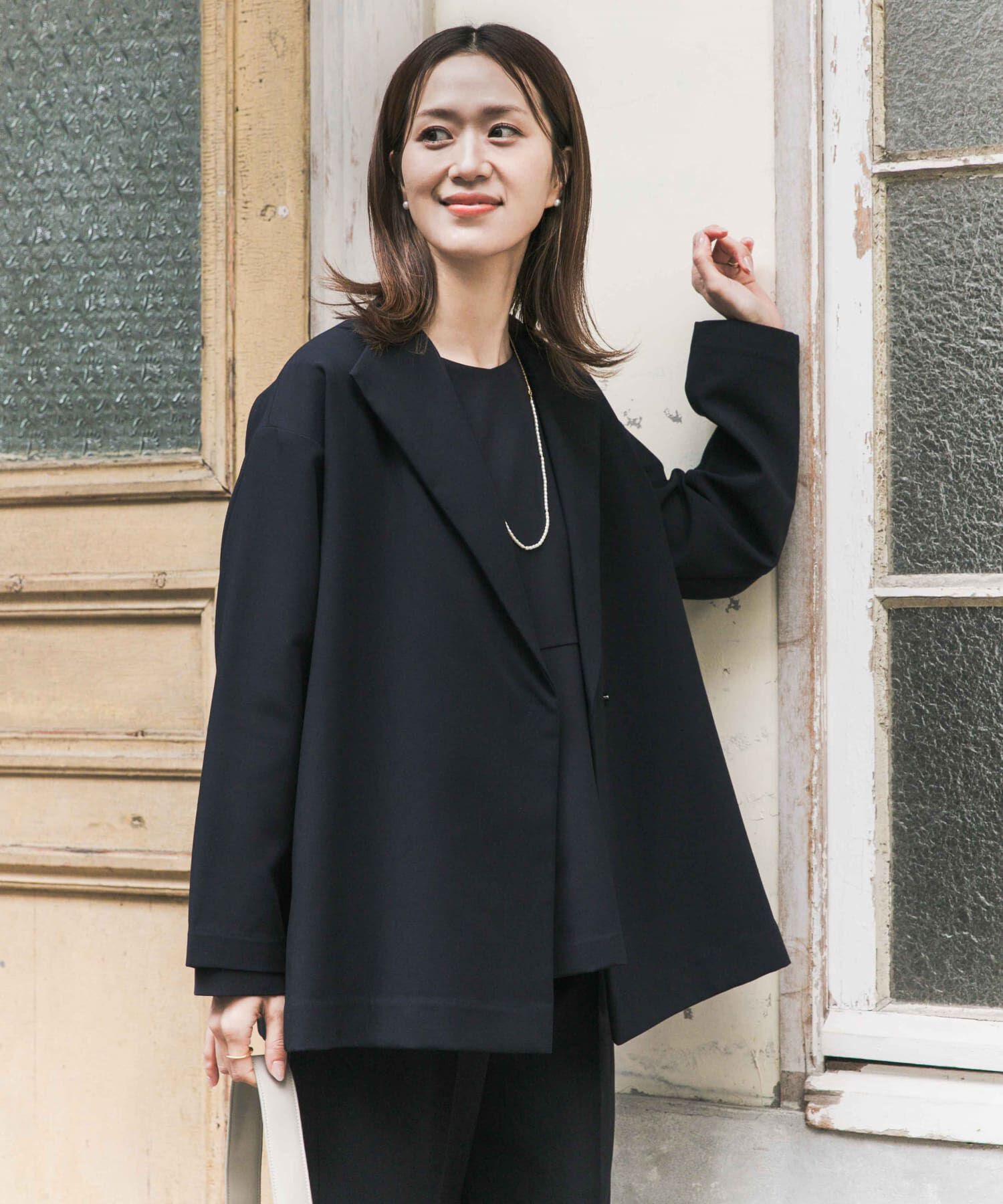 URBAN RESEARCH DOORS「ダブルクロスショートコート」|ノーカラーコート|