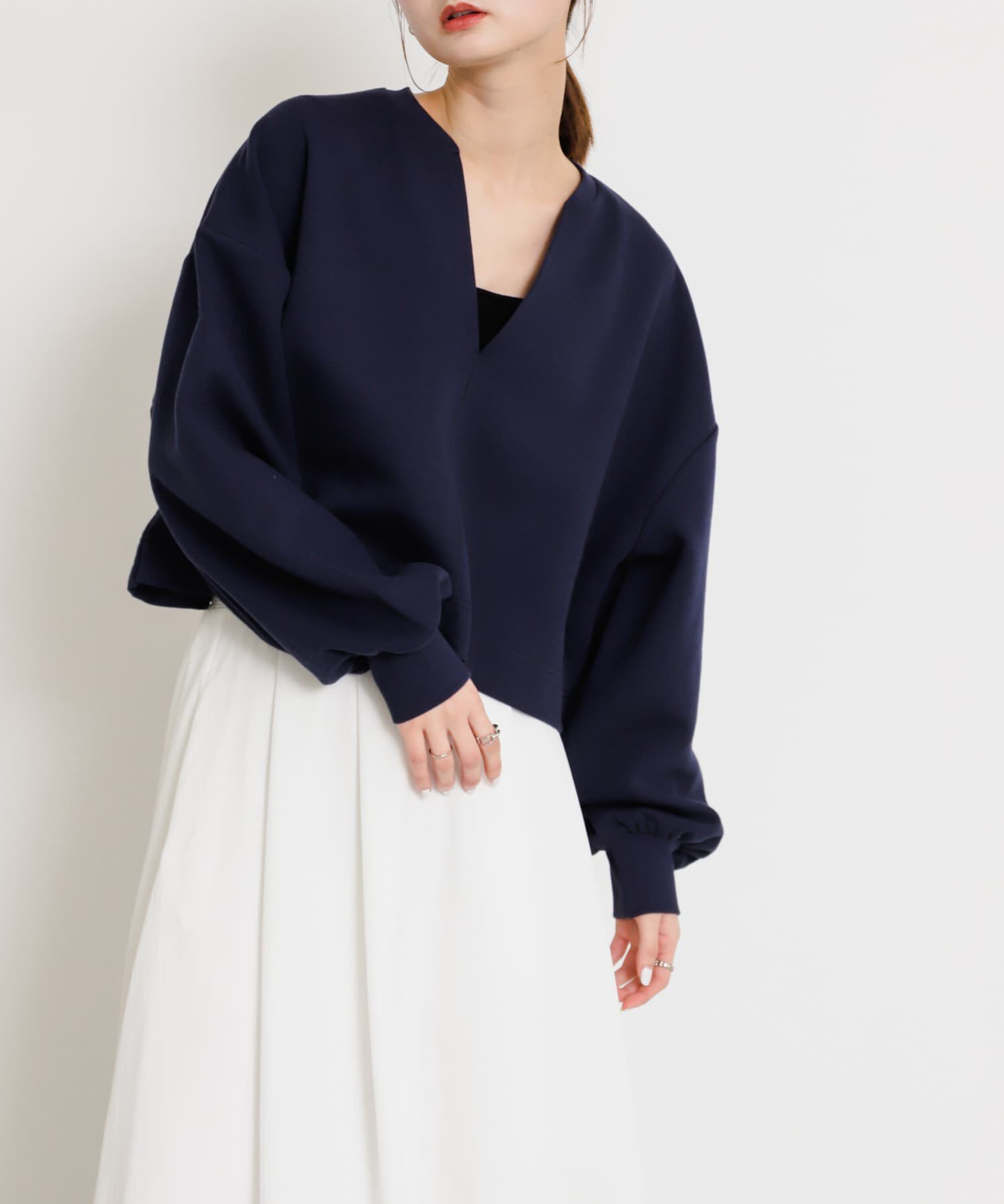 SENSE OF PLACE by URBAN RESEARCH「ボリュームスリーブクロップドトップ」|スウェット・ジャージ|ネイビー