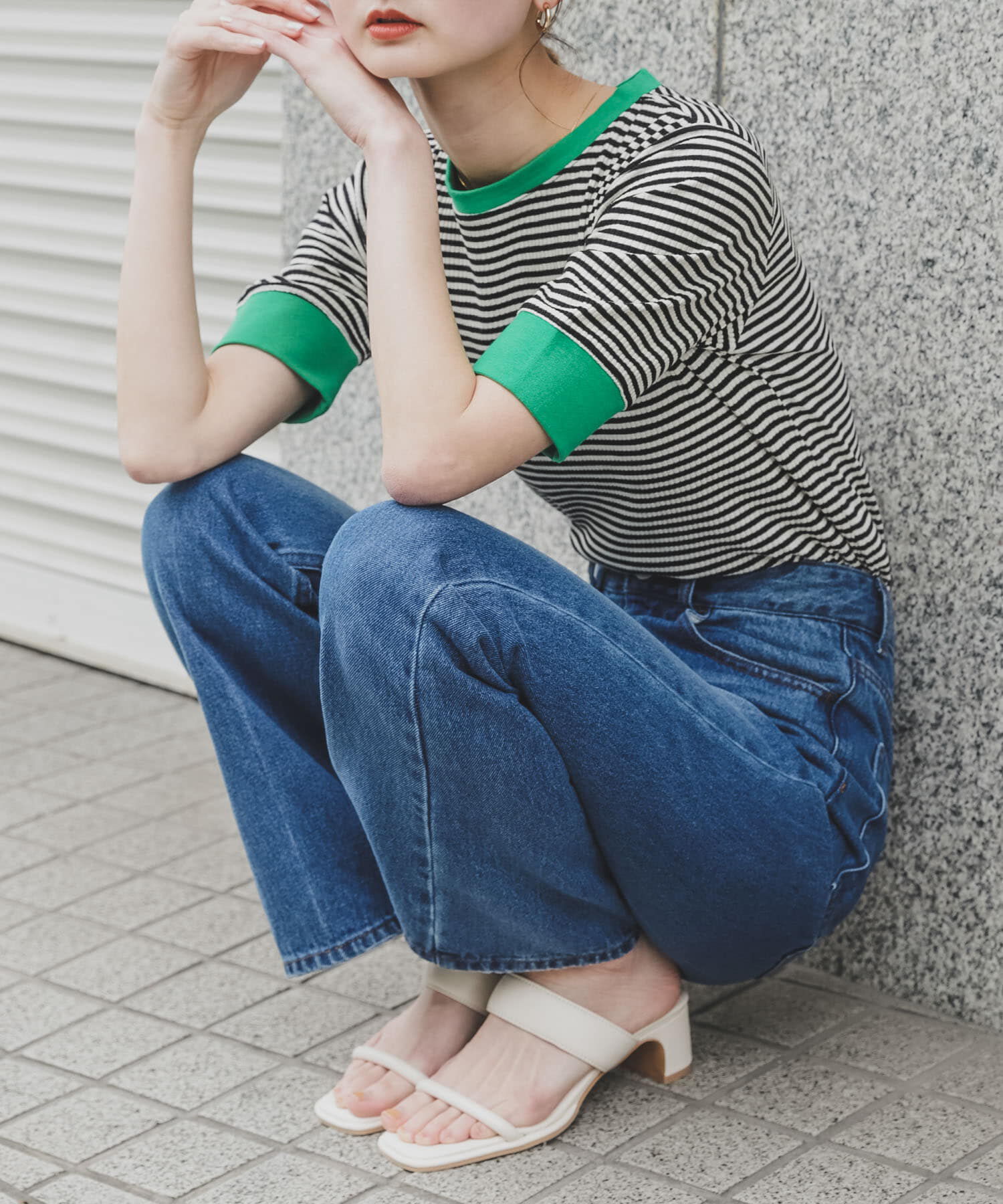 SENSE OF PLACE by URBAN RESEARCH「クルーネックリンガーボーダーTシャツ(5分袖)」|Tシャツ・カットソー|