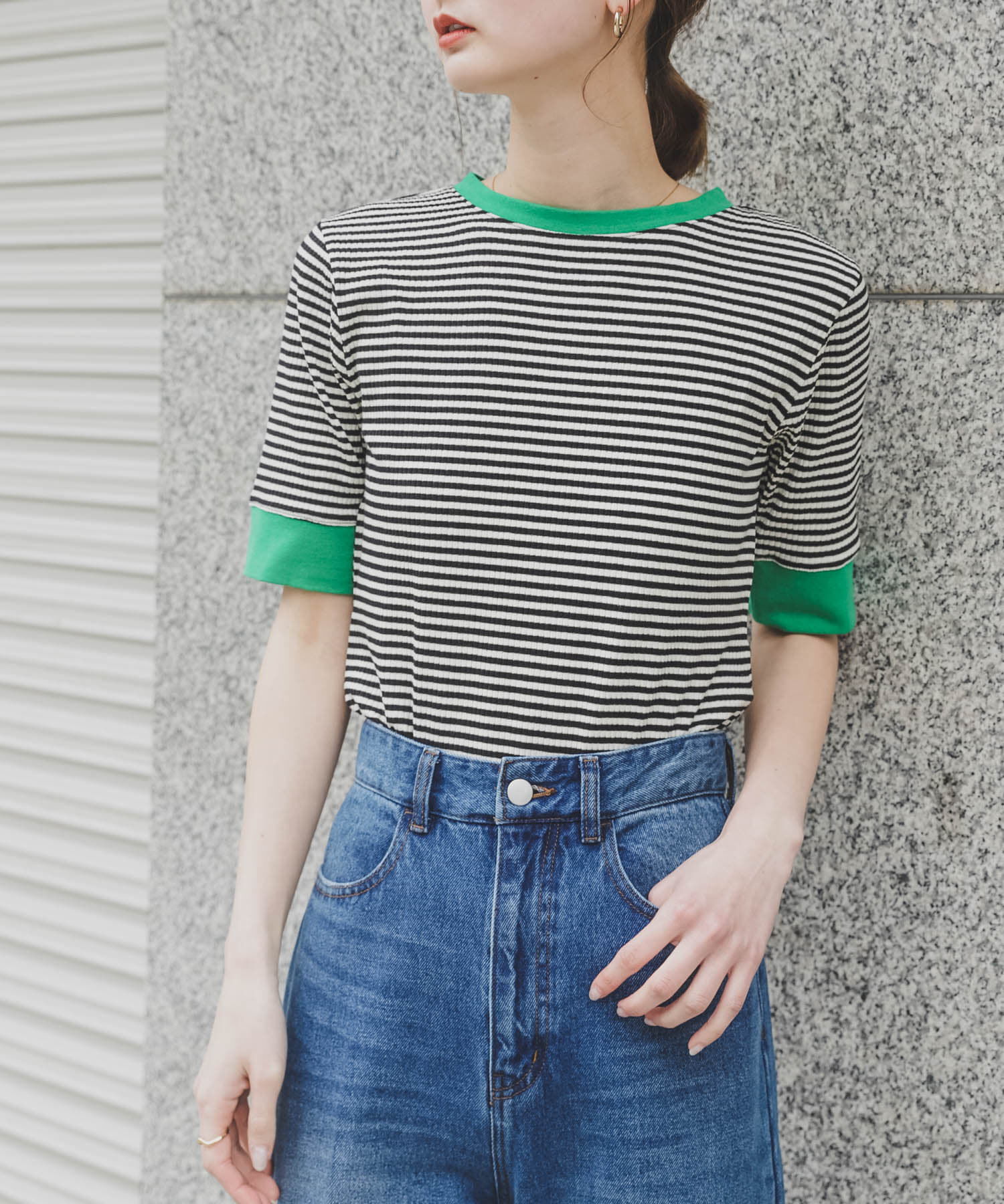 SENSE OF PLACE by URBAN RESEARCH「クルーネックリンガーボーダーTシャツ(5分袖)」|Tシャツ・カットソー|