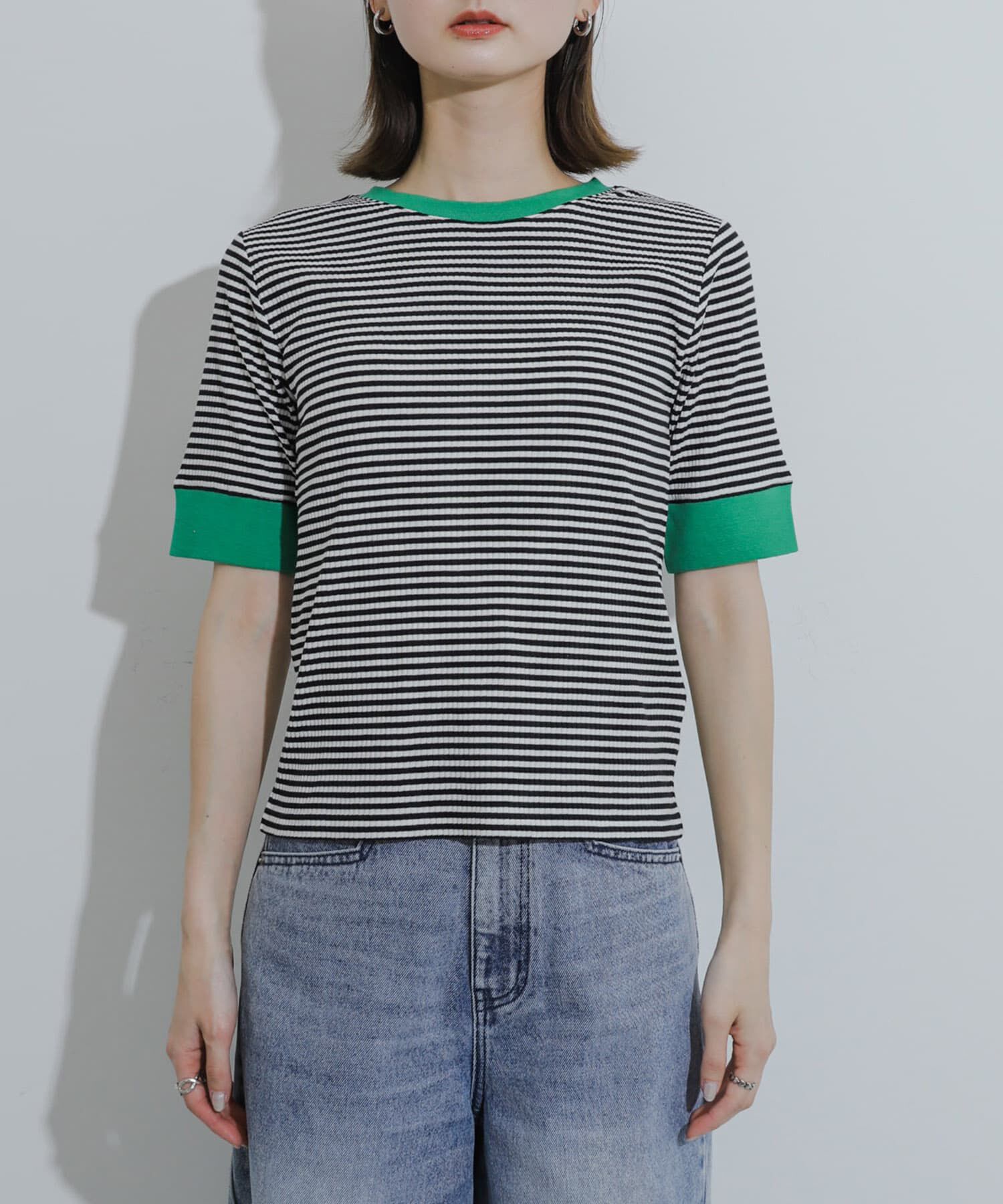 SENSE OF PLACE by URBAN RESEARCH「クルーネックリンガーボーダーTシャツ(5分袖)」|Tシャツ・カットソー|