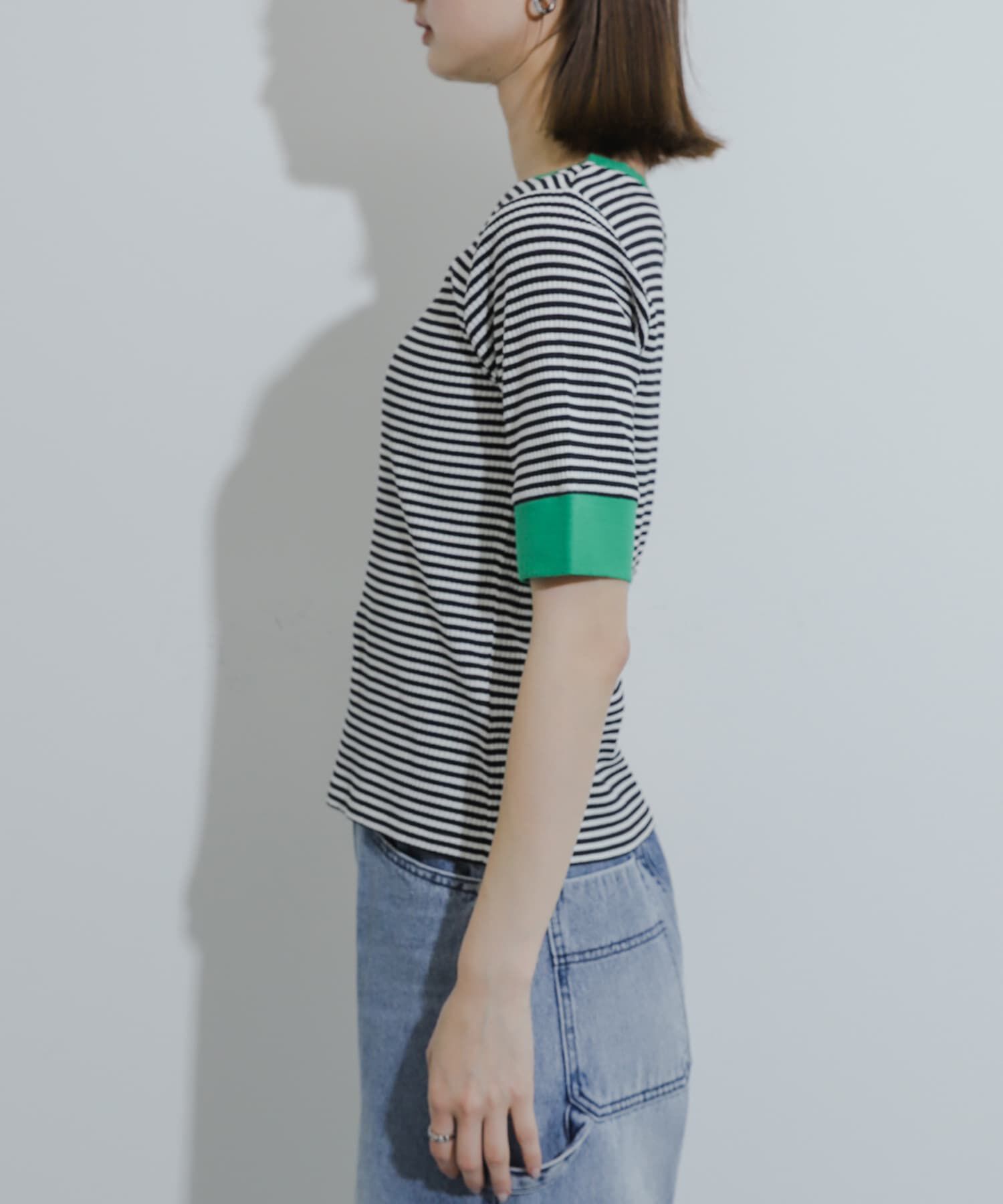 SENSE OF PLACE by URBAN RESEARCH「クルーネックリンガーボーダーTシャツ(5分袖)」|Tシャツ・カットソー|