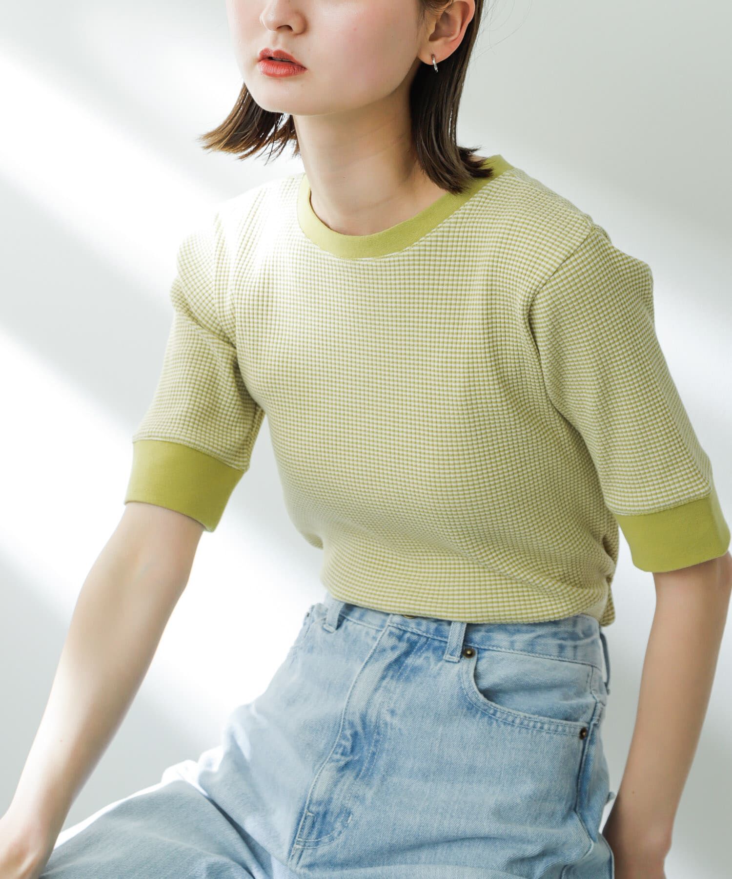 SENSE OF PLACE by URBAN RESEARCH「クルーネックリンガーボーダーTシャツ(5分袖)」|Tシャツ・カットソー|