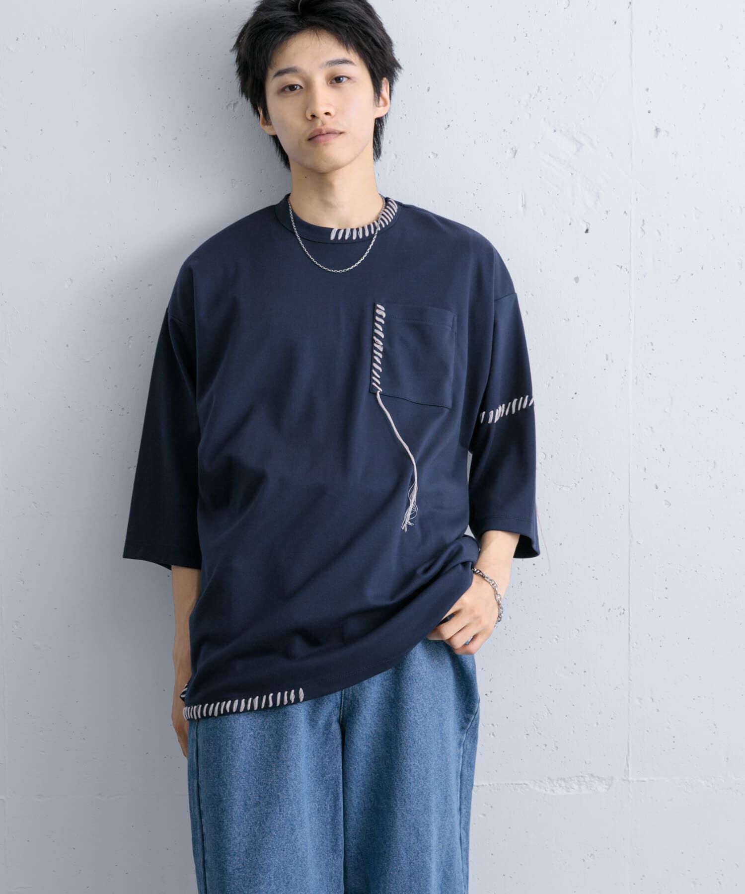 SENSE OF PLACE by URBAN RESEARCH「ハンドステッチルーズTシャツ」|Tシャツ・カットソー|ネイビー