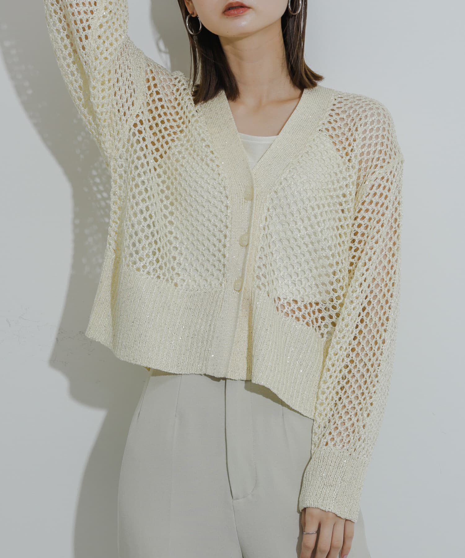 SENSE OF PLACE by URBAN RESEARCH「スパンコールメッシュカーディガン」|カーディガン|アイボリー