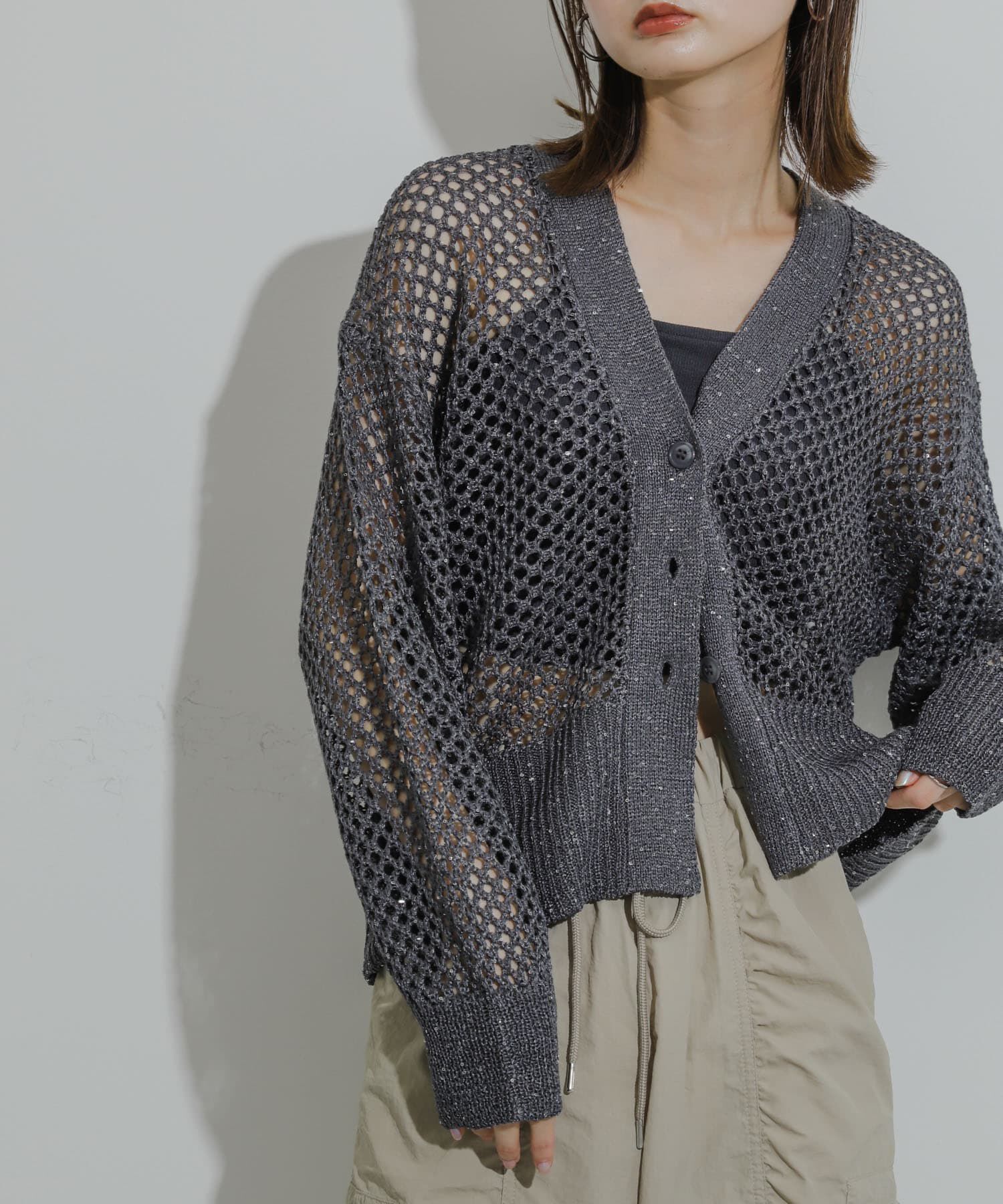 SENSE OF PLACE by URBAN RESEARCH「スパンコールメッシュカーディガン」|カーディガン|