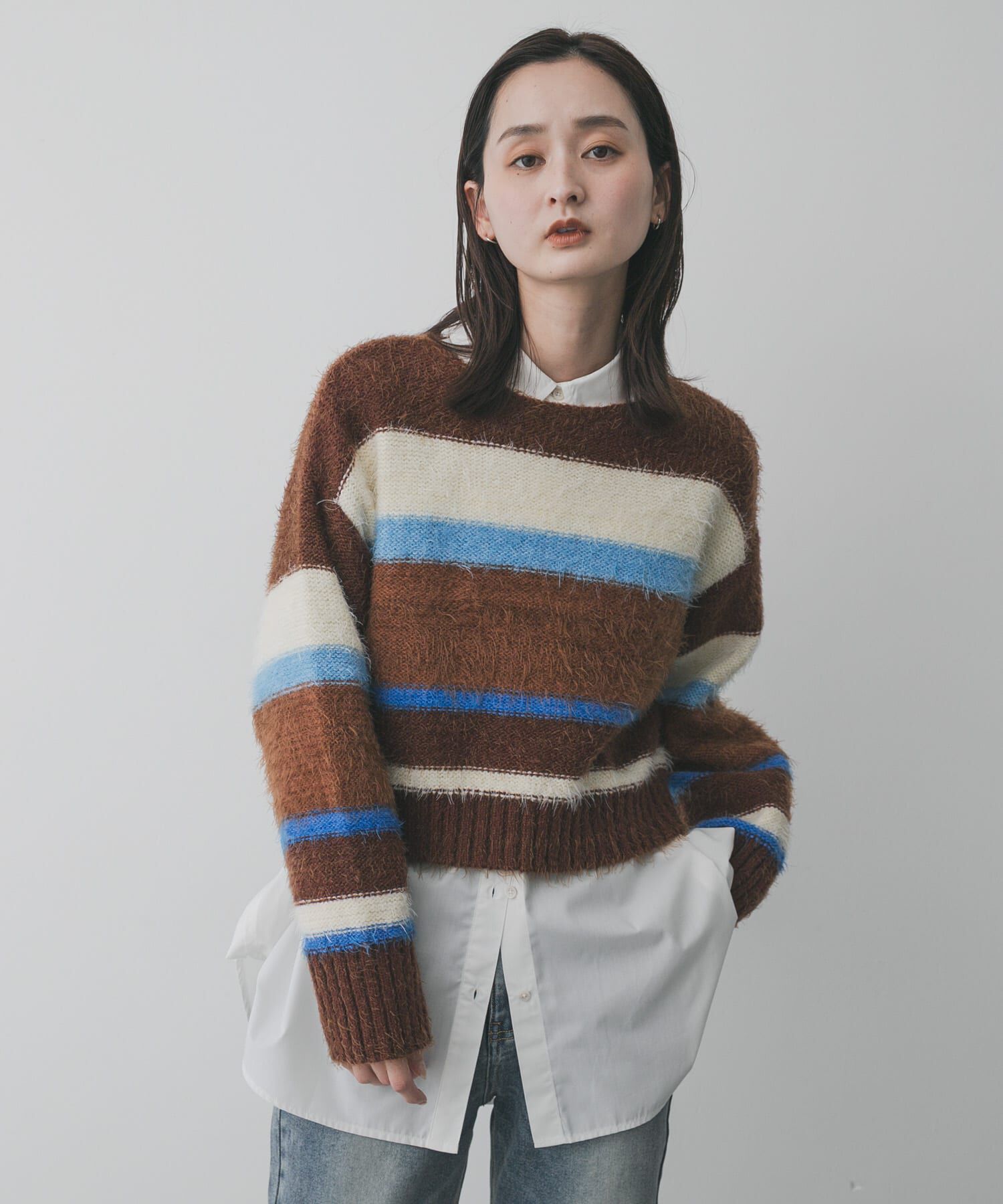 SENSE OF PLACE by URBAN RESEARCH「『洗濯可』シャギーハイショクボーダーニット」|ニット・セーター|
