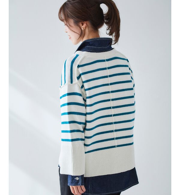 le.coeur blanc「ボーダーワイドシルエットVネックカーディガン」|カーディガン|
