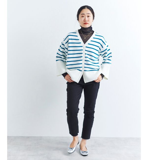 le.coeur blanc「ボーダーワイドシルエットVネックカーディガン」|カーディガン|