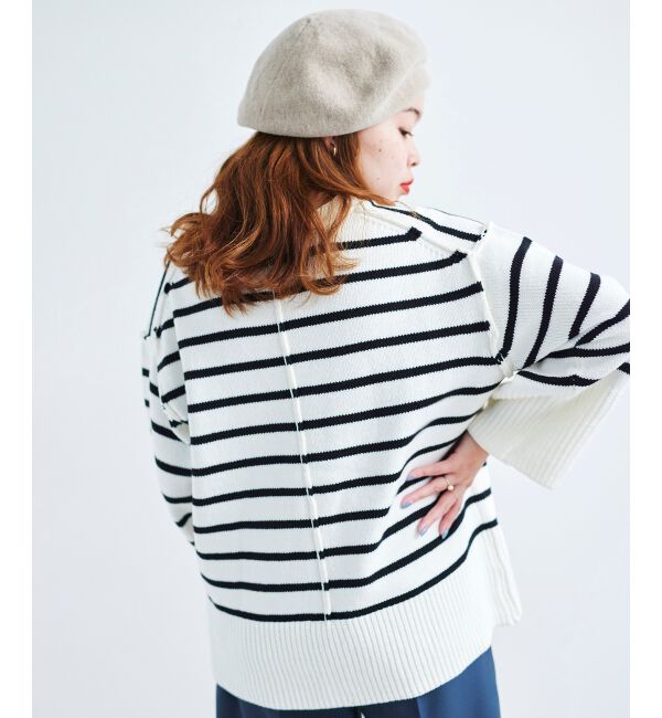 le.coeur blanc「ボーダーワイドシルエットVネックカーディガン」|カーディガン|