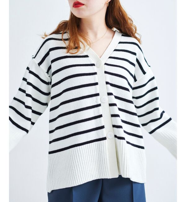 le.coeur blanc「ボーダーワイドシルエットVネックカーディガン」|カーディガン|