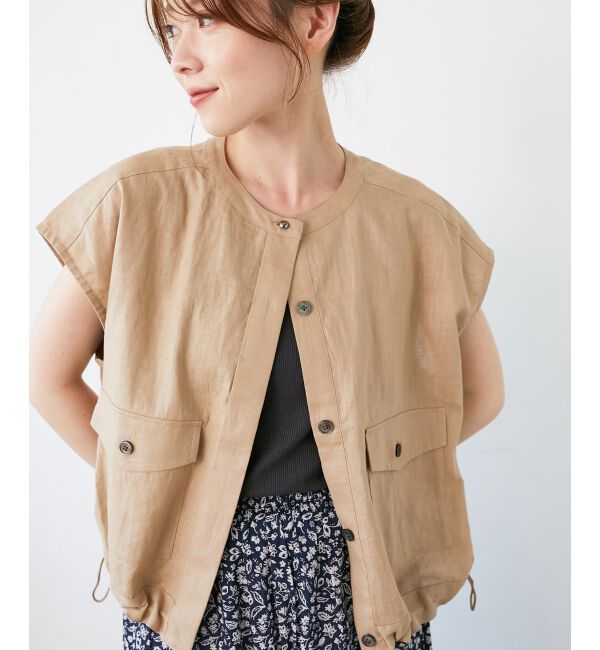  「《手洗い可能》コットン麻ノーカラーシャツジャケット」|ダウン|
