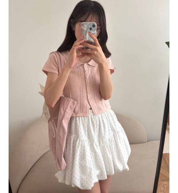  「襟付き透かし柄カーディガン」|カーディガン|