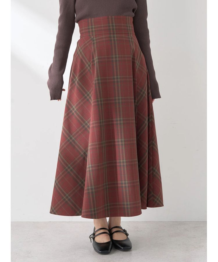 earth music&ecology「バックレースアップチェックスカート」|フレア|Bordeaux