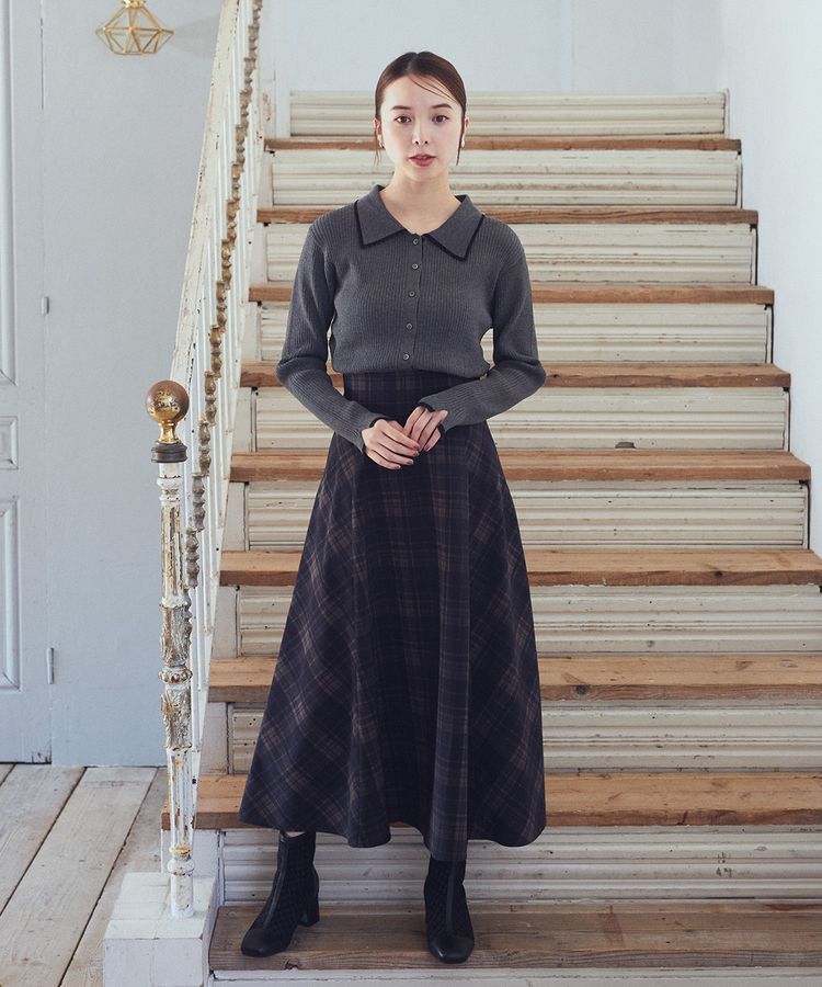 earth music&ecology「バックレースアップチェックスカート」|フレア|