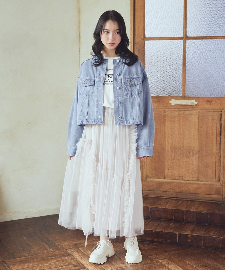 earth music&ecology「ノーカラーデニムジャケット」|テーラードジャケット|