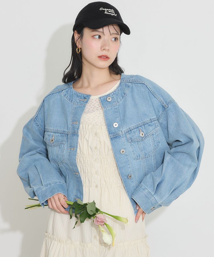 earth music&ecology「ノーカラーデニムジャケット」|テーラードジャケット|