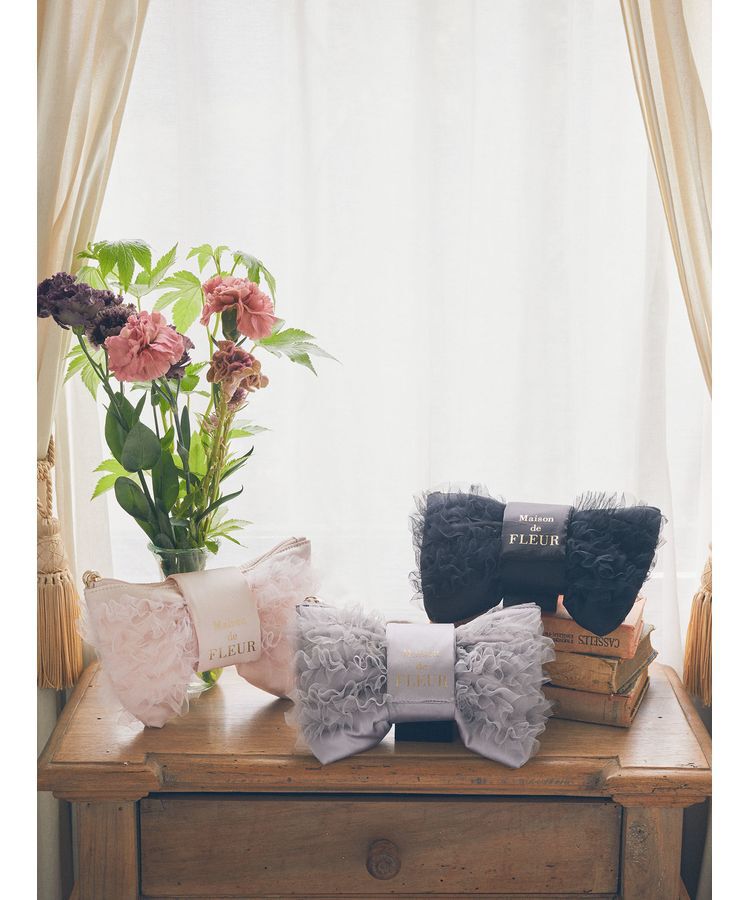 Maison de FLEUR「チュールフリルリボンポーチ」|ポーチ|