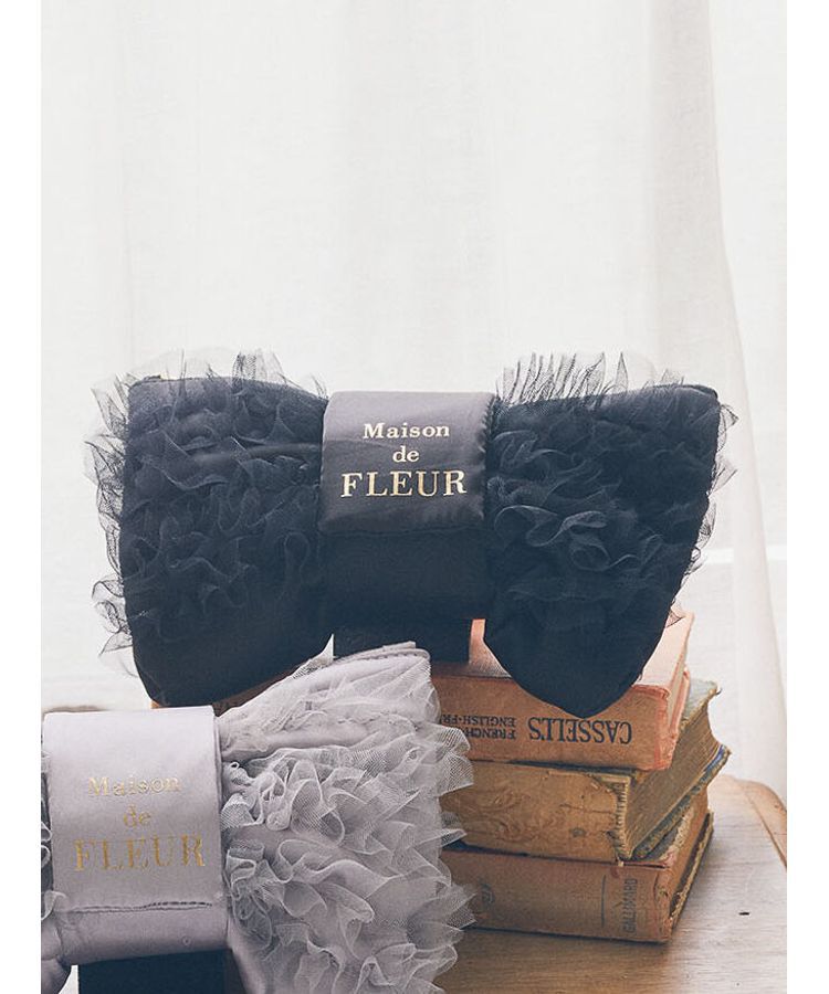 Maison de FLEUR「チュールフリルリボンポーチ」|ポーチ|ブラック