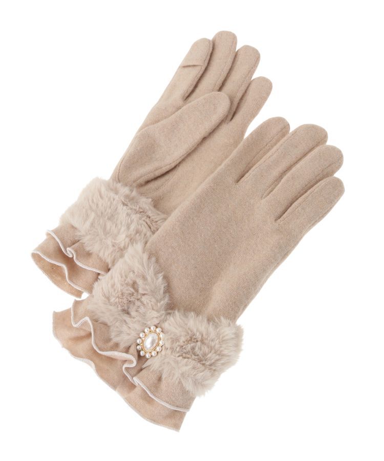 Maison de FLEUR「ファーリボンフリルグローブ」|その他|ライトベージュ