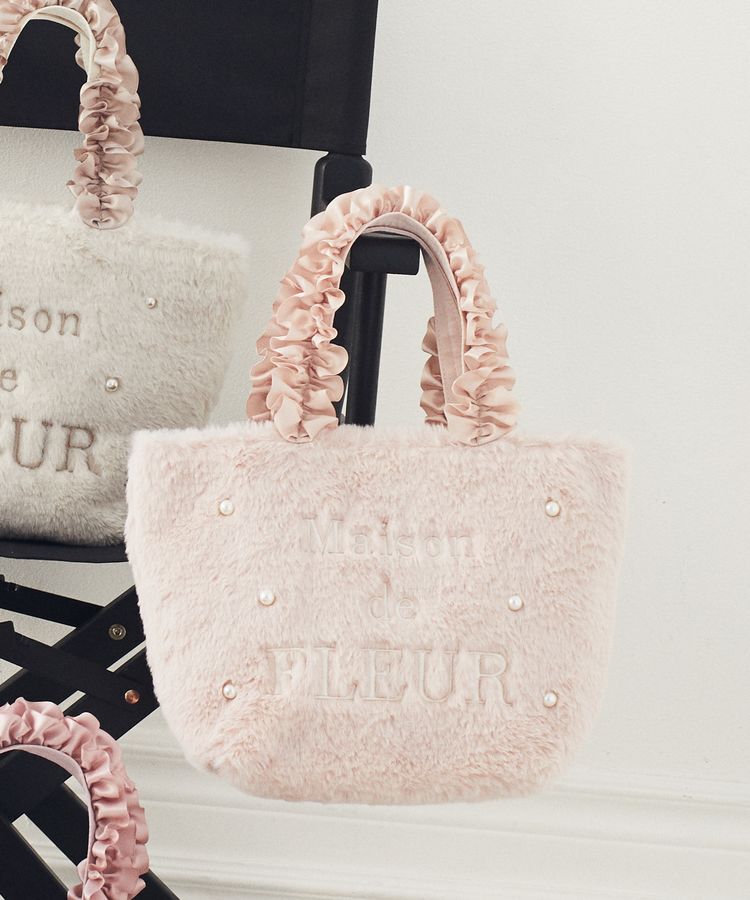 Maison de FLEUR「メモリアルファーパールフリルハンドルトートバッグ」|トートバッグ|ピンク