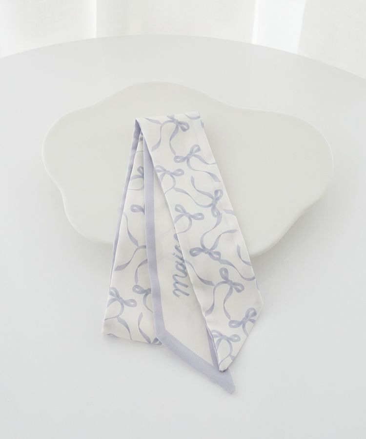 Maison de FLEUR「リボンプリントスカーフ」|バンダナ・スカーフ|ブルー