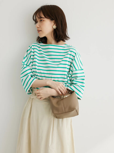  「ボーダーボートネック7分袖プルオーバー」|Tシャツ・カットソー|