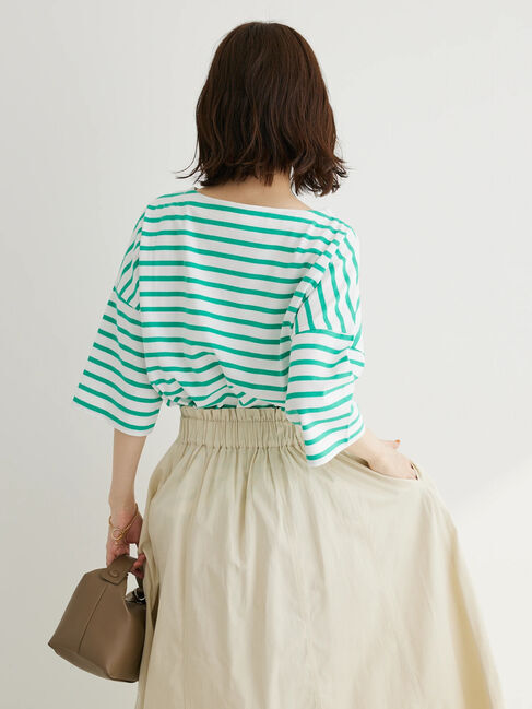  「ボーダーボートネック7分袖プルオーバー」|Tシャツ・カットソー|