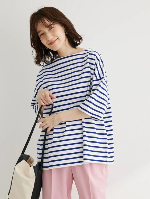  「ボーダーボートネック7分袖プルオーバー」|Tシャツ・カットソー|