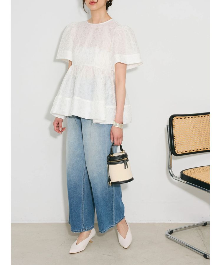 AnriettMusee「パフスリーブジャガードペプラムブラウス」|シャツ・ブラウス|