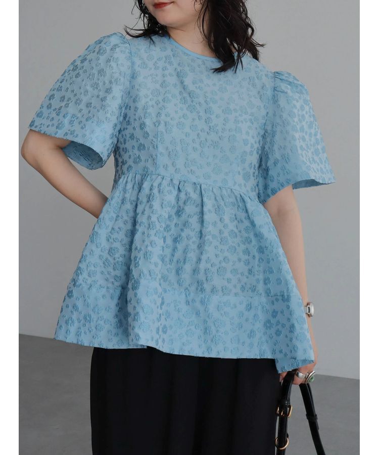 AnriettMusee「パフスリーブジャガードペプラムブラウス」|シャツ・ブラウス|