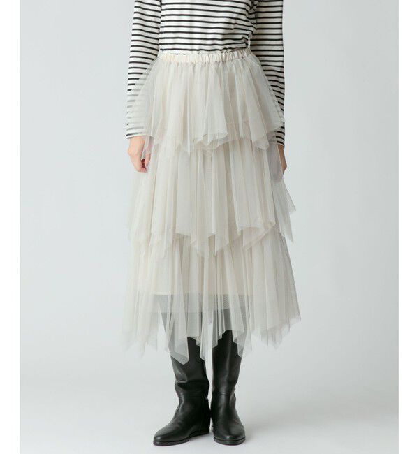 allureville「ソフトチュールティアードスカート」|スカート|アイボリー