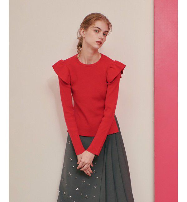 LOULOU WILLOUGHBY「【LOULOU WILLOUGHBY】フリルスリットプルオーバー」|ニット・セーター|