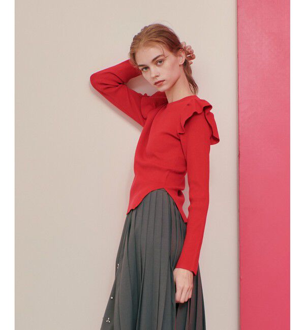 LOULOU WILLOUGHBY「【LOULOU WILLOUGHBY】フリルスリットプルオーバー」|ニット・セーター|