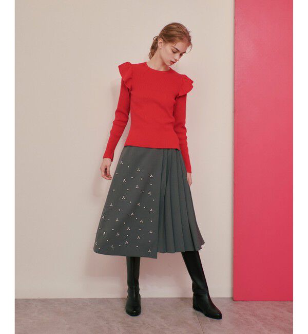 LOULOU WILLOUGHBY「【LOULOU WILLOUGHBY】フリルスリットプルオーバー」|ニット・セーター|