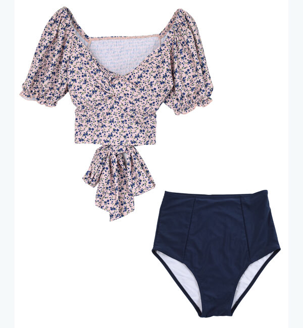 SEA DRESS「バックリボントップスハイウエストビキニ/水着」|ビキニ|花柄/ピンク