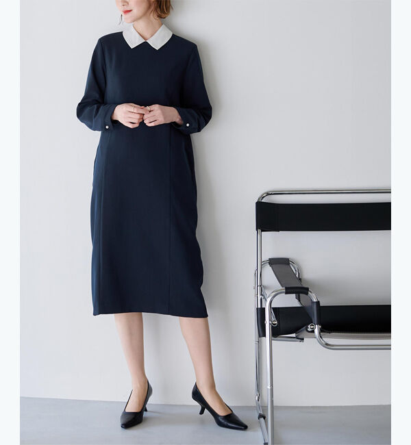 ur's「襟付Iラインワンピース」|ワンピース|ネイビー