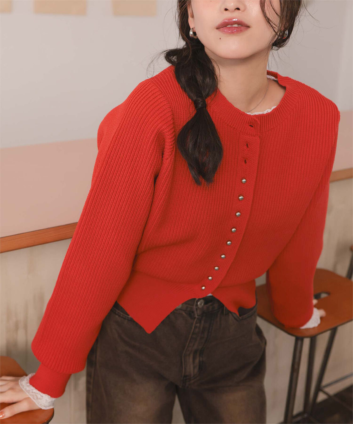 titivate「ミニシルバー釦デザインニットカーディガン」|ニット・セーター|