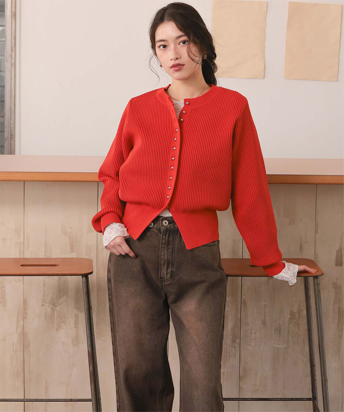 titivate「ミニシルバー釦デザインニットカーディガン」|ニット・セーター|